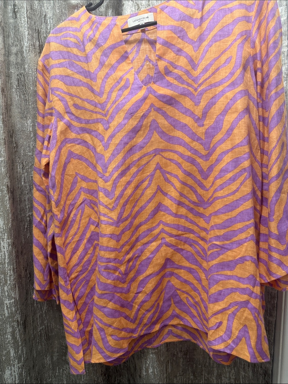Lafayette 148 New York Purple and Orange Zebra-Print V-Neck Tunic